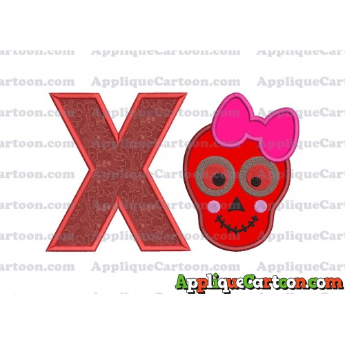 Girl Cute Skeleton Applique Embroidery Design With Alphabet X