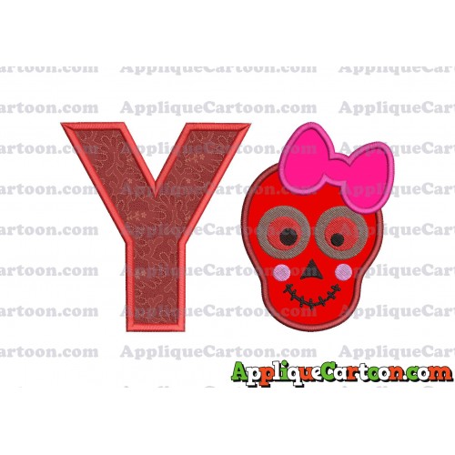 Girl Cute Skeleton Applique Embroidery Design With Alphabet Y