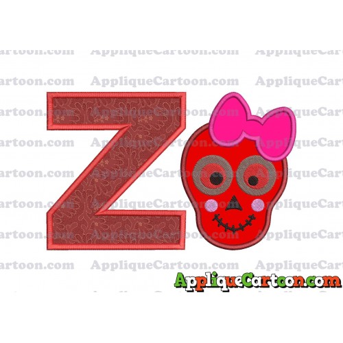 Girl Cute Skeleton Applique Embroidery Design With Alphabet Z