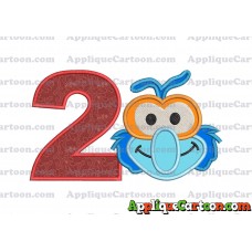 Gonzo Muppet Baby Head 01 Applique Embroidery Design Birthday Number 2