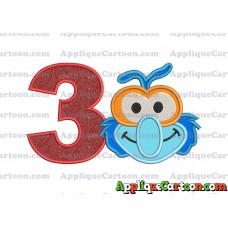 Gonzo Muppet Baby Head 01 Applique Embroidery Design Birthday Number 3