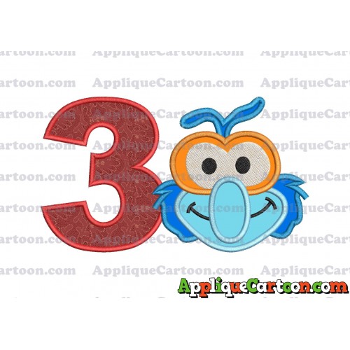 Gonzo Muppet Baby Head 01 Applique Embroidery Design Birthday Number 3