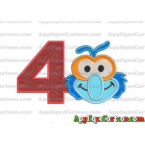 Gonzo Muppet Baby Head 01 Applique Embroidery Design Birthday Number 4