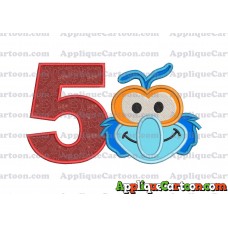 Gonzo Muppet Baby Head 01 Applique Embroidery Design Birthday Number 5