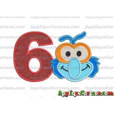 Gonzo Muppet Baby Head 01 Applique Embroidery Design Birthday Number 6