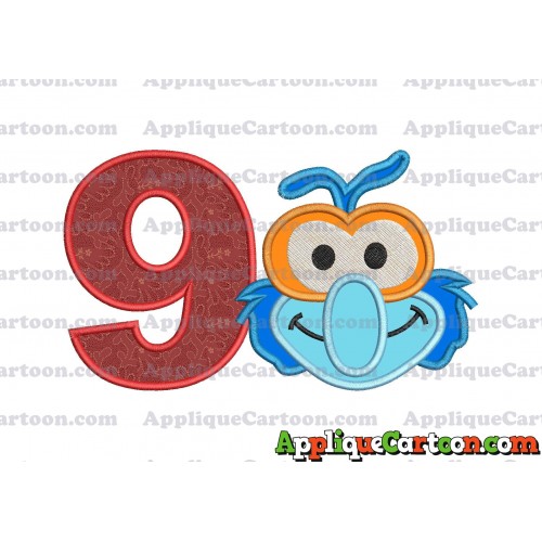 Gonzo Muppet Baby Head 01 Applique Embroidery Design Birthday Number 9