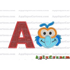 Gonzo Muppet Baby Head 01 Applique Embroidery Design With Alphabet A