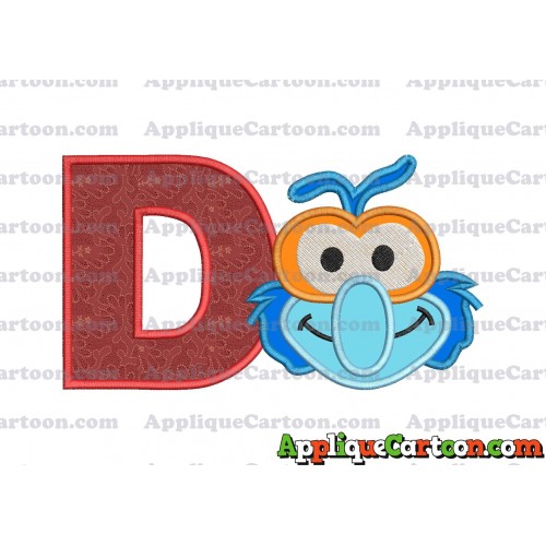 Gonzo Muppet Baby Head 01 Applique Embroidery Design With Alphabet D