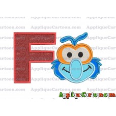 Gonzo Muppet Baby Head 01 Applique Embroidery Design With Alphabet F