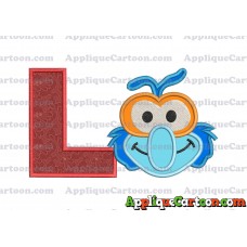 Gonzo Muppet Baby Head 01 Applique Embroidery Design With Alphabet L