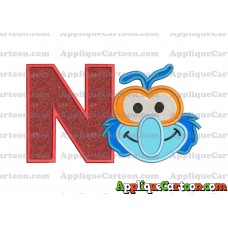 Gonzo Muppet Baby Head 01 Applique Embroidery Design With Alphabet N