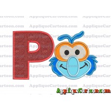 Gonzo Muppet Baby Head 01 Applique Embroidery Design With Alphabet P