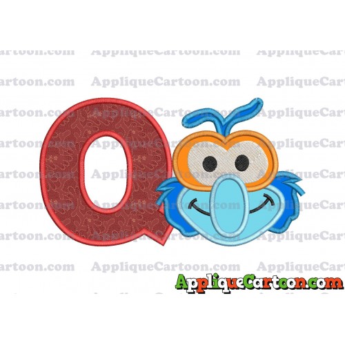 Gonzo Muppet Baby Head 01 Applique Embroidery Design With Alphabet Q