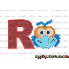 Gonzo Muppet Baby Head 01 Applique Embroidery Design With Alphabet R