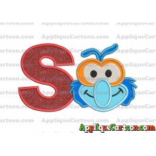 Gonzo Muppet Baby Head 01 Applique Embroidery Design With Alphabet S