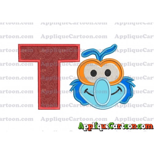 Gonzo Muppet Baby Head 01 Applique Embroidery Design With Alphabet T