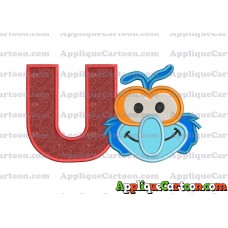 Gonzo Muppet Baby Head 01 Applique Embroidery Design With Alphabet U