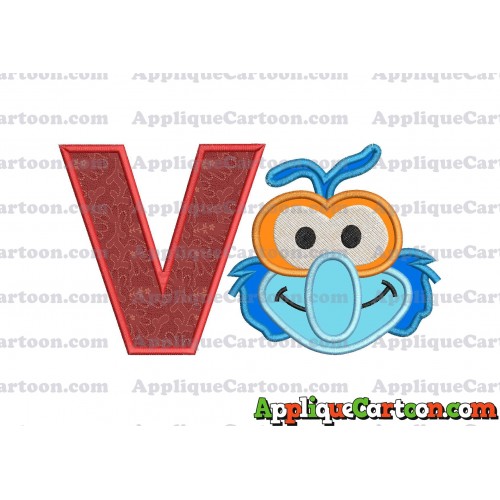 Gonzo Muppet Baby Head 01 Applique Embroidery Design With Alphabet V