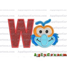 Gonzo Muppet Baby Head 01 Applique Embroidery Design With Alphabet W