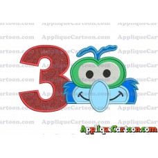 Gonzo Muppet Baby Head 02 Applique Embroidery Design Birthday Number 3