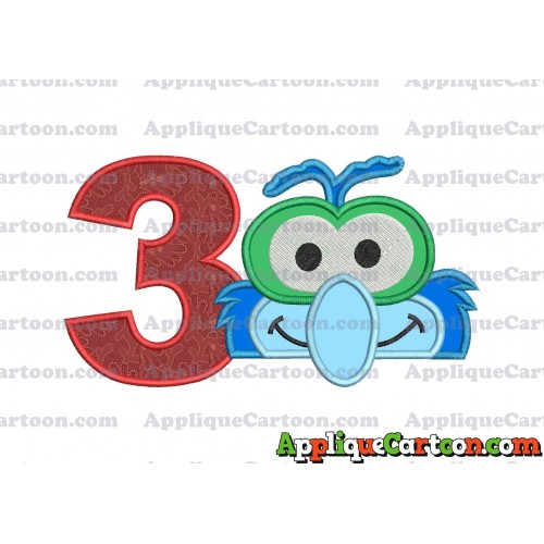 Gonzo Muppet Baby Head 02 Applique Embroidery Design Birthday Number 3