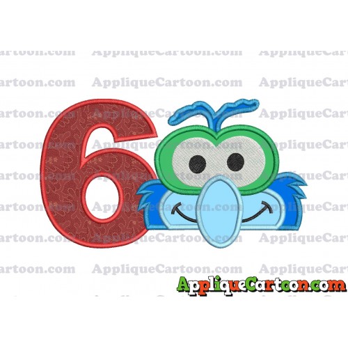Gonzo Muppet Baby Head 02 Applique Embroidery Design Birthday Number 6