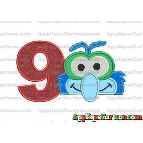 Gonzo Muppet Baby Head 02 Applique Embroidery Design Birthday Number 9