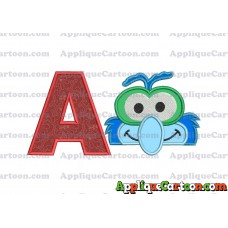 Gonzo Muppet Baby Head 02 Applique Embroidery Design With Alphabet A