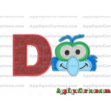 Gonzo Muppet Baby Head 02 Applique Embroidery Design With Alphabet D