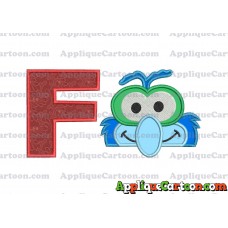 Gonzo Muppet Baby Head 02 Applique Embroidery Design With Alphabet F