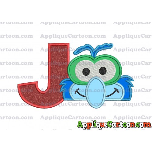 Gonzo Muppet Baby Head 02 Applique Embroidery Design With Alphabet J
