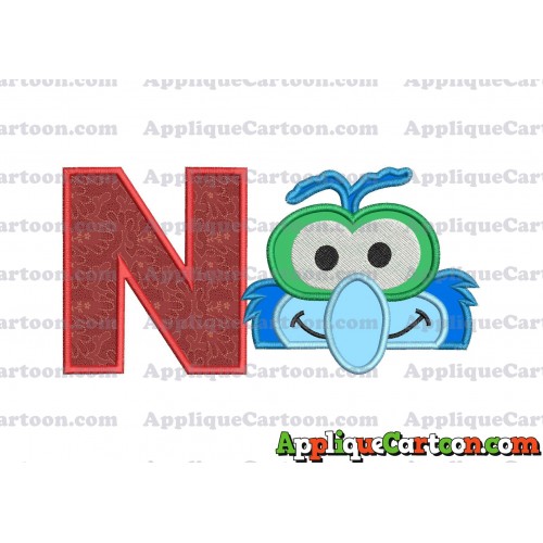 Gonzo Muppet Baby Head 02 Applique Embroidery Design With Alphabet N