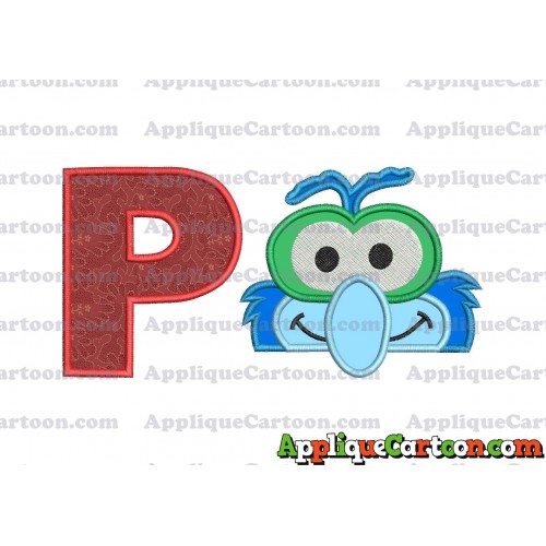 Gonzo Muppet Baby Head 02 Applique Embroidery Design With Alphabet P
