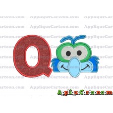 Gonzo Muppet Baby Head 02 Applique Embroidery Design With Alphabet Q