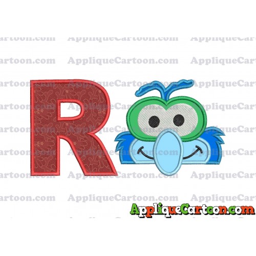 Gonzo Muppet Baby Head 02 Applique Embroidery Design With Alphabet R