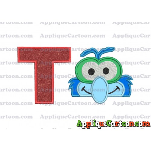 Gonzo Muppet Baby Head 02 Applique Embroidery Design With Alphabet T