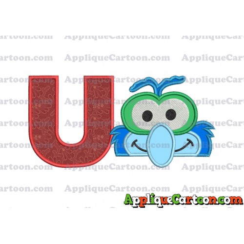Gonzo Muppet Baby Head 02 Applique Embroidery Design With Alphabet U