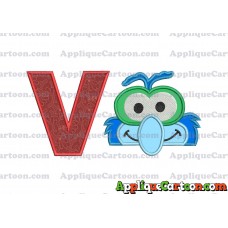 Gonzo Muppet Baby Head 02 Applique Embroidery Design With Alphabet V