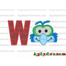 Gonzo Muppet Baby Head 02 Applique Embroidery Design With Alphabet W