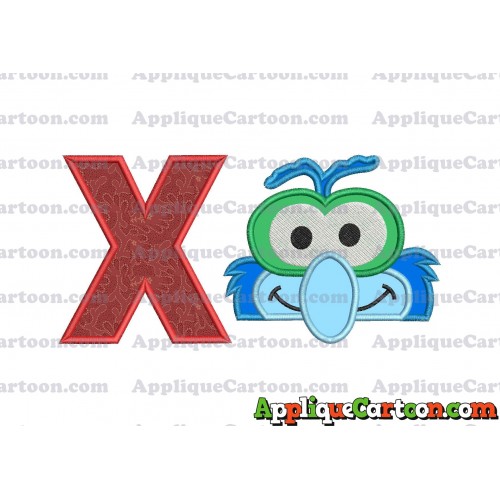 Gonzo Muppet Baby Head 02 Applique Embroidery Design With Alphabet X