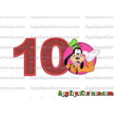 Goofy Circle Applique Embroidery Design Birthday Number 10