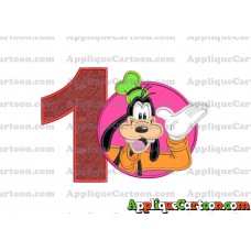 Goofy Circle Applique Embroidery Design Birthday Number 1