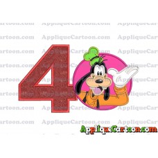 Goofy Circle Applique Embroidery Design Birthday Number 4