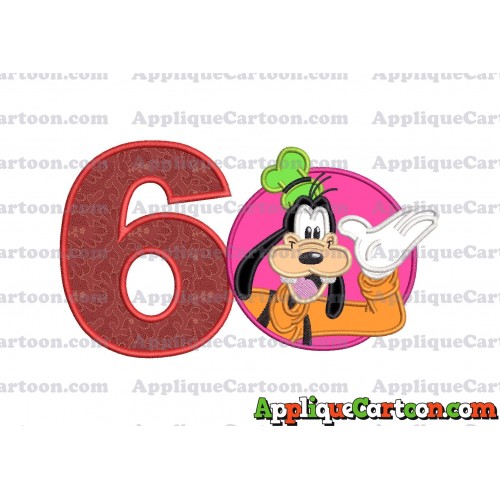 Goofy Circle Applique Embroidery Design Birthday Number 6