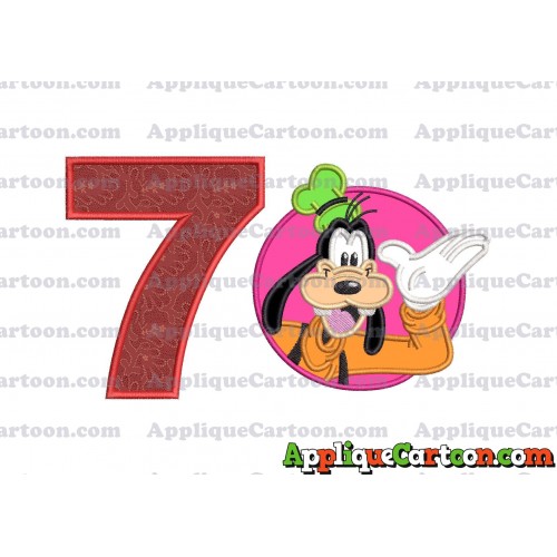 Goofy Circle Applique Embroidery Design Birthday Number 7