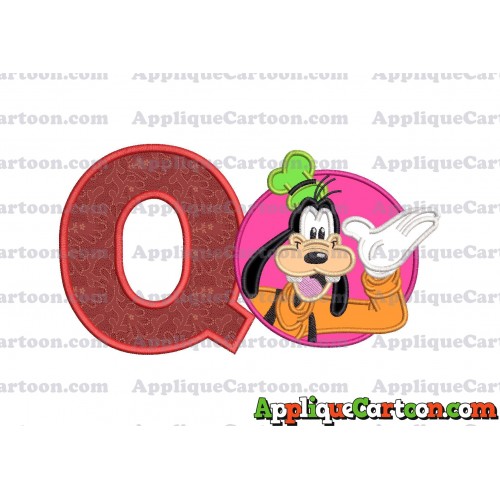 Goofy Circle Applique Embroidery Design With Alphabet Q