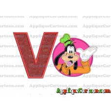 Goofy Circle Applique Embroidery Design With Alphabet V