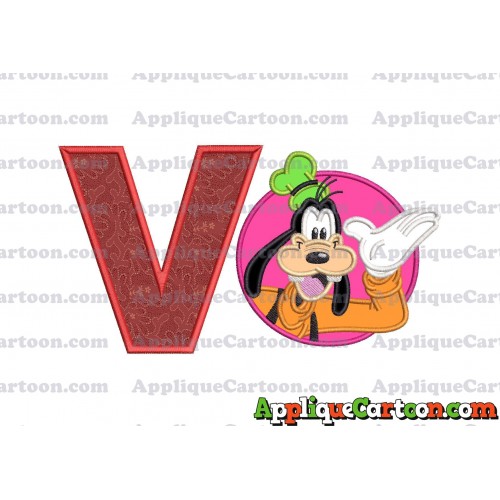 Goofy Circle Applique Embroidery Design With Alphabet V