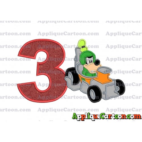Goofy Roadster Racers Applique Design Birthday Number 3