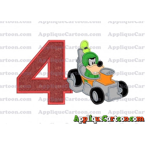 Goofy Roadster Racers Applique Design Birthday Number 4